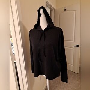 Eileen Fisher black hoddie top XS Excellent Condition roomy Waffle Boxy